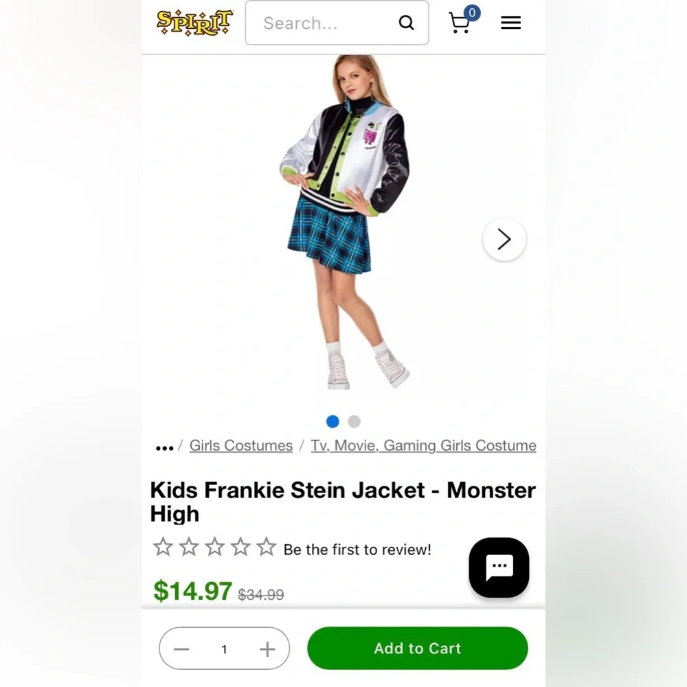 ⚡️Monster High Frankie Stein Jacket, Size Youth Large